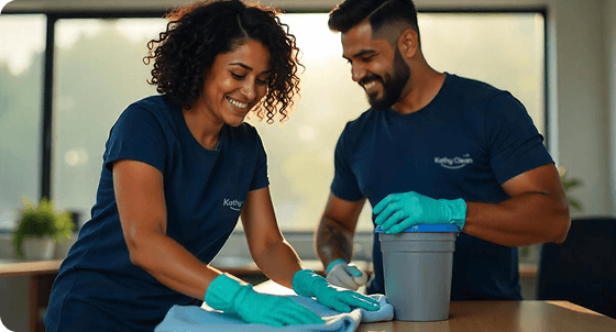 Professional cleaners working in an office space